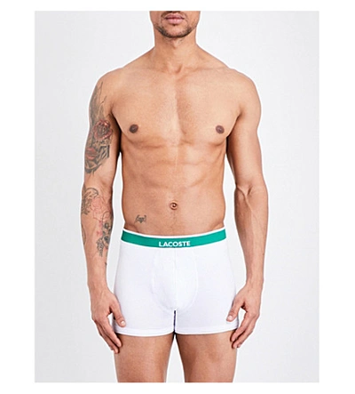 Lacoste Branded Pack Of Three Stretch-cotton Trunks In White