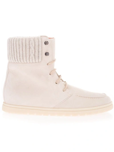 Loro Piana Wool Details Ankle Boots In White In Pink