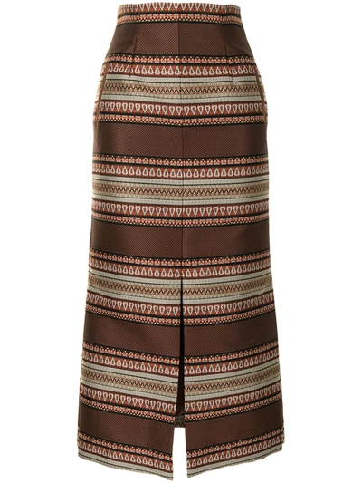 Mame Kurogouchi Jacquard Weave Trapeze Skirt In Brown