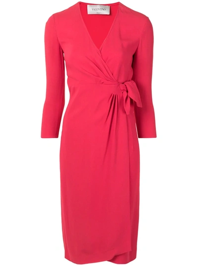 Pre-owned Valentino Wrap Midi Dress In Pink