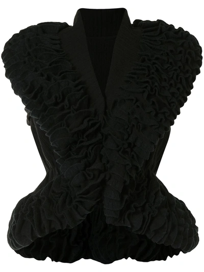 Pre-owned Alaïa Sleeveless Ruffled Top In Black