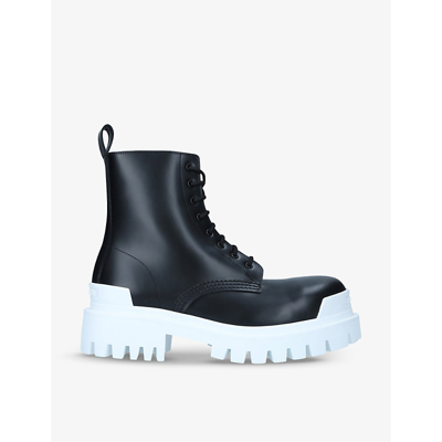 Balenciaga Women's Leather Ankle Boots Booties Strike In Black