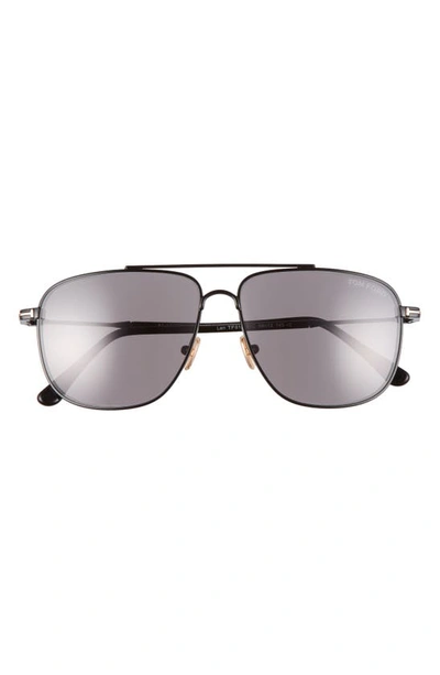 Tom Ford Men's Len Polarized Brow Bar Aviator Sunglasses, 58mm In Shiny Light Ruthenium/blue