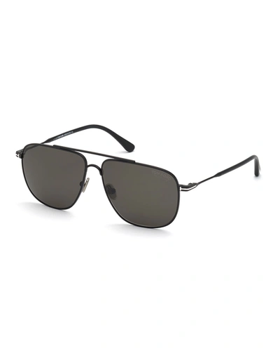 Tom Ford Men's Len Polarized Brow Bar Aviator Sunglasses, 58mm In Matte Black/smoke