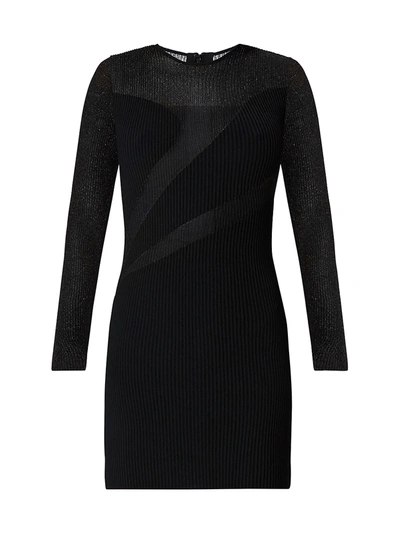 Herve Leger Opaque And Sheer Long Sleeve Bodycon Dress In Black