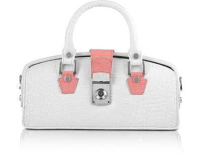 L.a.p.a. Handbags Ivory Croco-embossed Mini Doctor Bag In Blanc