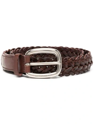 Golden Goose Braided Skinny Leather Belt In Brown