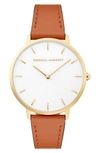 Rebecca Minkoff Major Leather Strap Watch, 35mm In Brown/ Silver White/ Gold