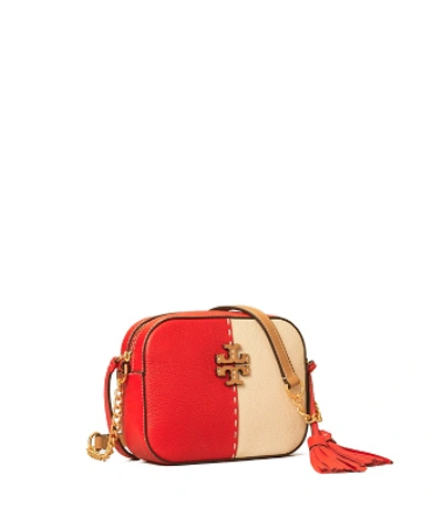 Tory Burch Mcgraw Color-block Camera Bag In Brilliant Red/new Cream