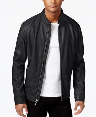 Calvin Klein Men's Faux-leather Perforated Bomber Jacket In Black ...