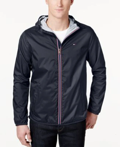 Tommy Hilfiger Men's Zip-front Hooded Nylon Windbreaker In Black