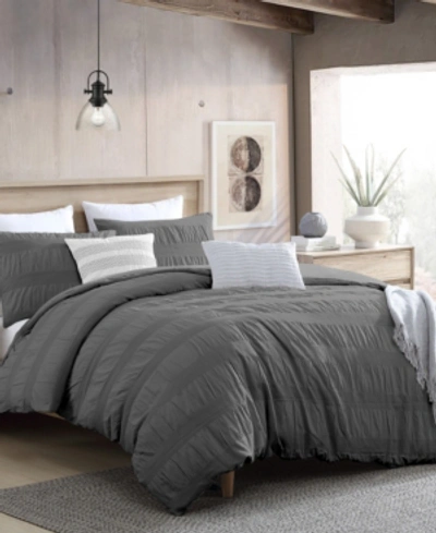 Swift Home Lush Moselle Cotton Ruched Waffle Weave 3 Piece Duvet Cover Set, California King Bedding In Dark Gray