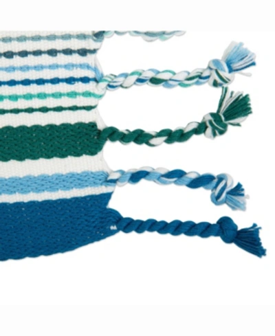 Design Imports Tidal Stripe Fringed Placemat Set Of 6 In Blue