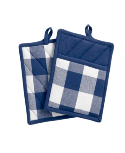 Elrene Farmhouse Living Buffalo Check Pot Holder Pair In Blue,white