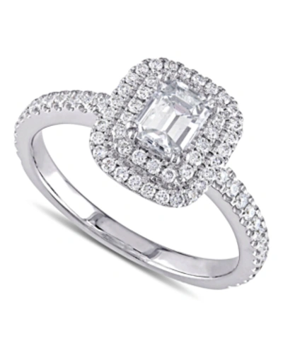 Macy's Diamond Emerald-cut Double Halo Engagement Ring (1 Ct. T.w.) In 14k White Gold