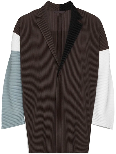 Issey Miyake Plissé-effect Single-breasted Blazer In Brown