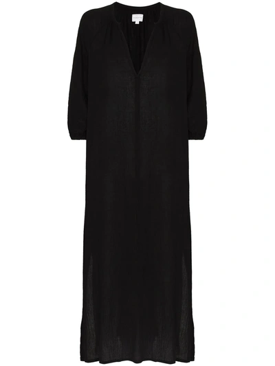 Honorine Black Bianca V-neck Cotton Midi Dress
