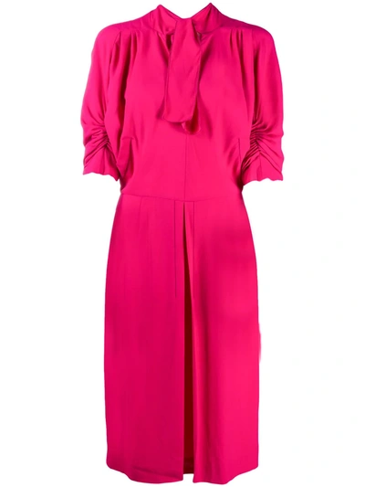 Marni Ruched-sleeves Tie-neck Day Dress In Pink