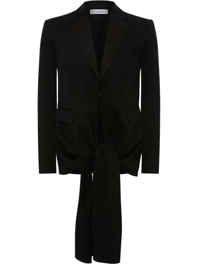 Jw Anderson Wool Gabardine Knotted Front Tuxedo Jacket In Black