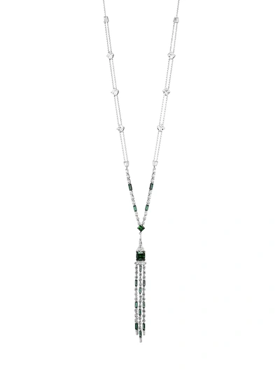 Adriana Orsini Women's Azlyn Rhodium-plated Sterling Silver & Cubic Zirconia Y-necklace In Azlyn Green