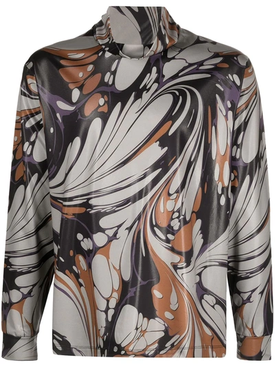 Cmmn Swdn Marble Print Roll-neck Top In Neutrals