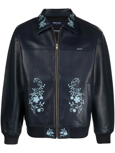 Noon Goons Floral-print Faux Leather Jacket In Blue