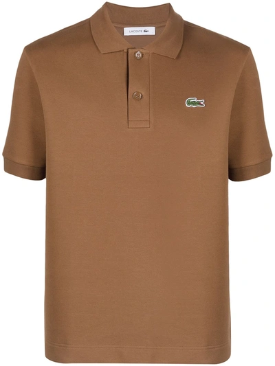 Lacoste Solid Stretch Polo Shirt In Brown