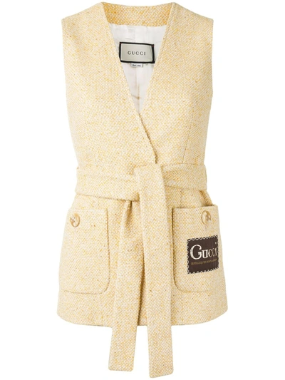 Gucci Tweed Belted Waistcoat In Yellow