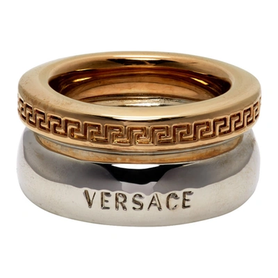 Versace Gold & Silver Greca Ring In Kvop Gldsil