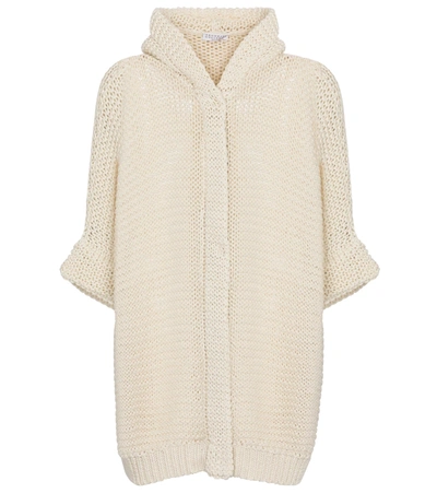 Brunello Cucinelli Hooded Bead-embellished Cotton Cardigan In White