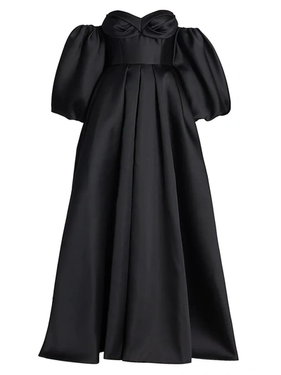 J Mendel Women's Off-the-shoulder Balloon-sleeve Silk Ball Gown In Black