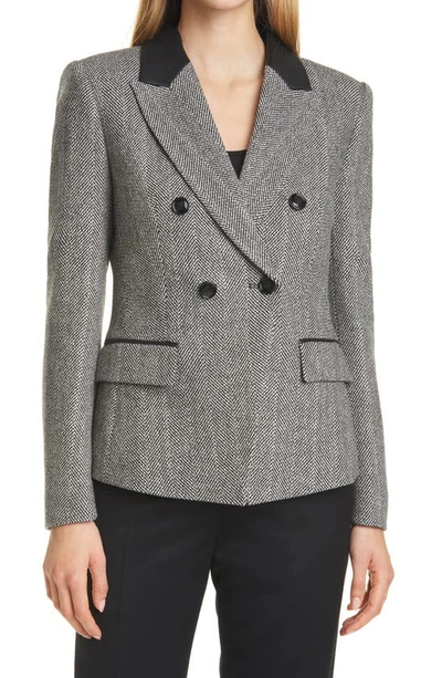 Hugo Boss Women's Jakuba Herringbone Faux Leather-trim Wool Jacket In Black