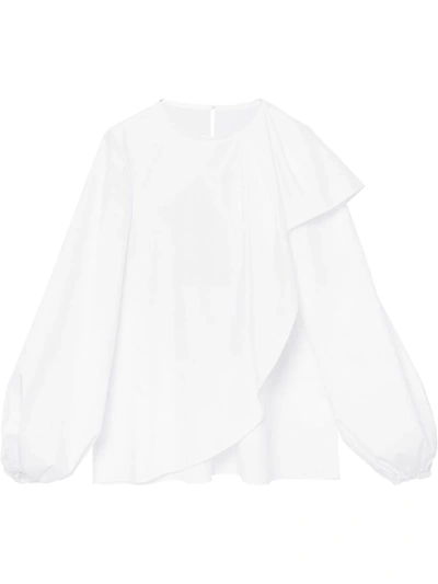 Carolina Herrera Puff Sleeve Blouse With Cascade Detail In White