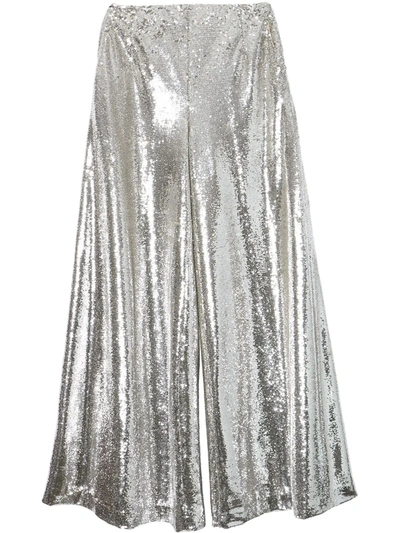 Carolina Herrera Sequin-embellished Flared Trousers In Silber
