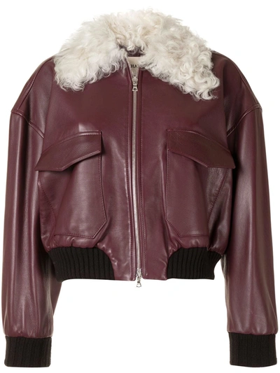 Khaite Larissa Leather Bomber Jacket With Genuine Shearling Collar In Bordeaux