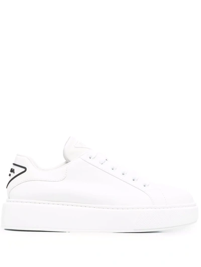 Prada Logo Leather Platform Sneakers In White