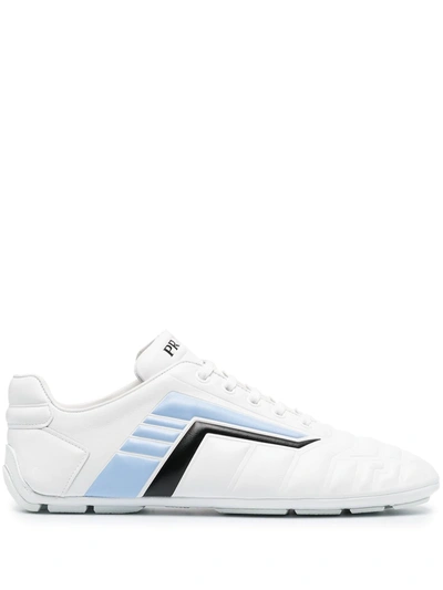 Prada Race Track Leather Sneakers In Bianco Azzurro (white)