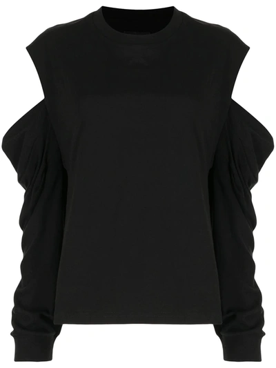 Rta Capucine Cutout Draped Sleeve Blouse In Black