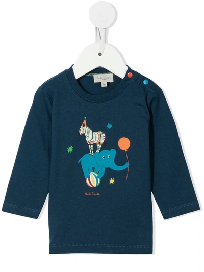 Paul Smith Junior Babies' Circus Cotton Long-sleeved Top In Blue