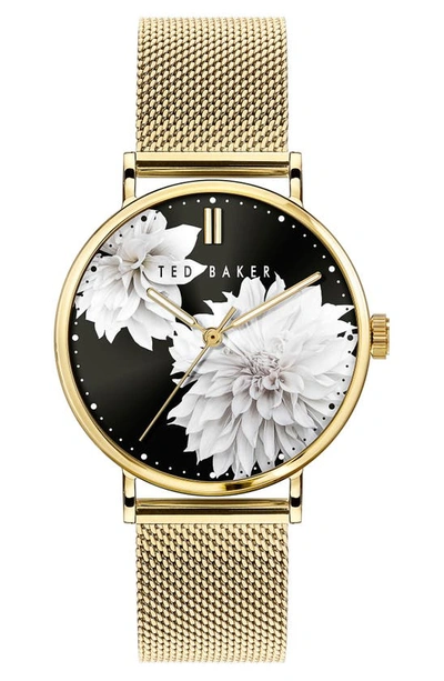 Ted Baker Phylipa Peonia Mesh Strap Watch, 37mm In Yellow Gold