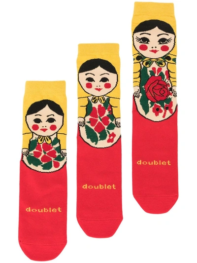 Doublet Logo Intarsia Knit Socks In Multicolour
