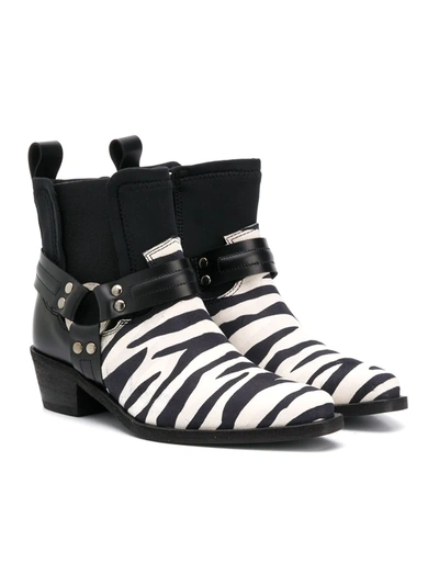Cinzia Araia Teen Zebra-stripe Leather Boots In Black