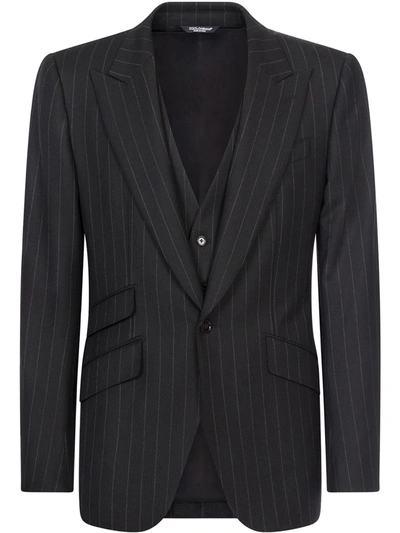 Dolce & Gabbana Pinstripe Layered Blazer In Black