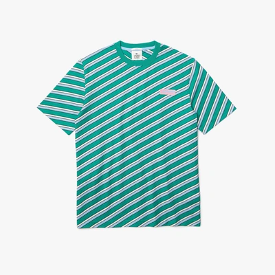 Lacoste Unisex Live Colored Stripe Cotton T-shirt In Green,white