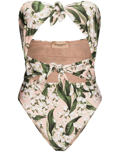Adriana Degreas Muguet Foliage-print Bandeau Swimsuit In Pink