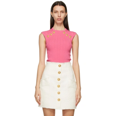 Balmain Sleeveless Ribbed Knit Tank Top In Pink