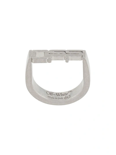 Off-white Sculpted-logo Bronze Ring In Silver