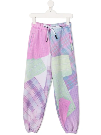 Duoltd Kids' Checked Tapered-leg Track Trousers In Pink