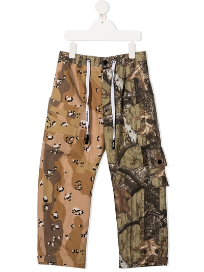 Duoltd Kids' Mixed-print Cargo Trousers In Brown
