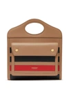 Burberry Mini Pocket Striped-intarsia Leather Bag In Camel